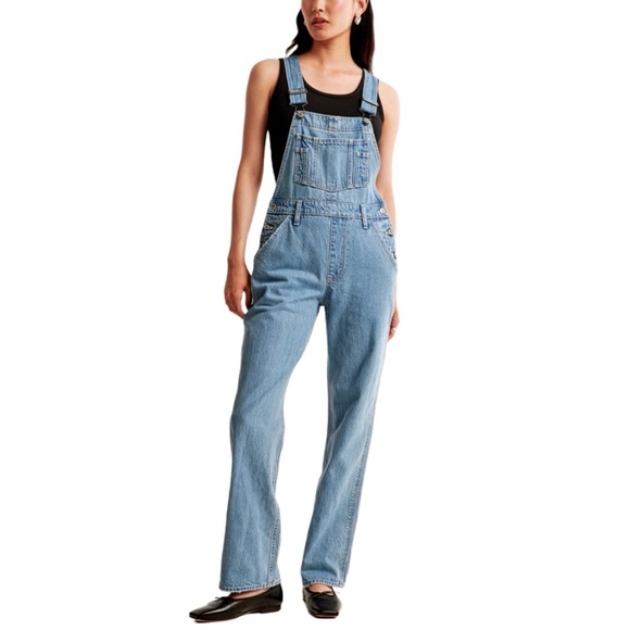 Abercrombie & Fitch Blue Denim Relaxed Fit Overalls Size Medium - Picture 11 of 12